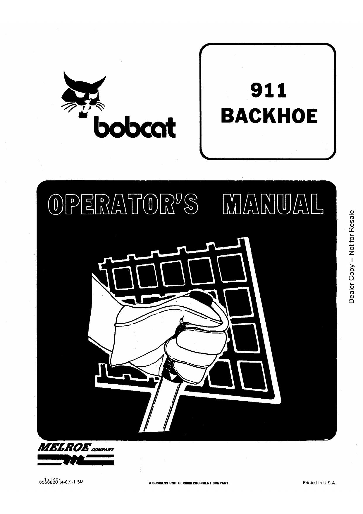 911 BACKHOE Operation & Maintenance Manual Bobcat